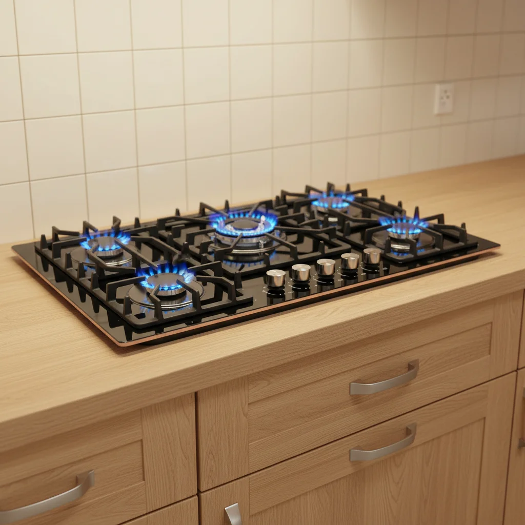 

Built-in Gas Stove with Tempered Glass Surface 5 Burners Household Use Energy Efficient Class a Flameout Protection Easy Clean