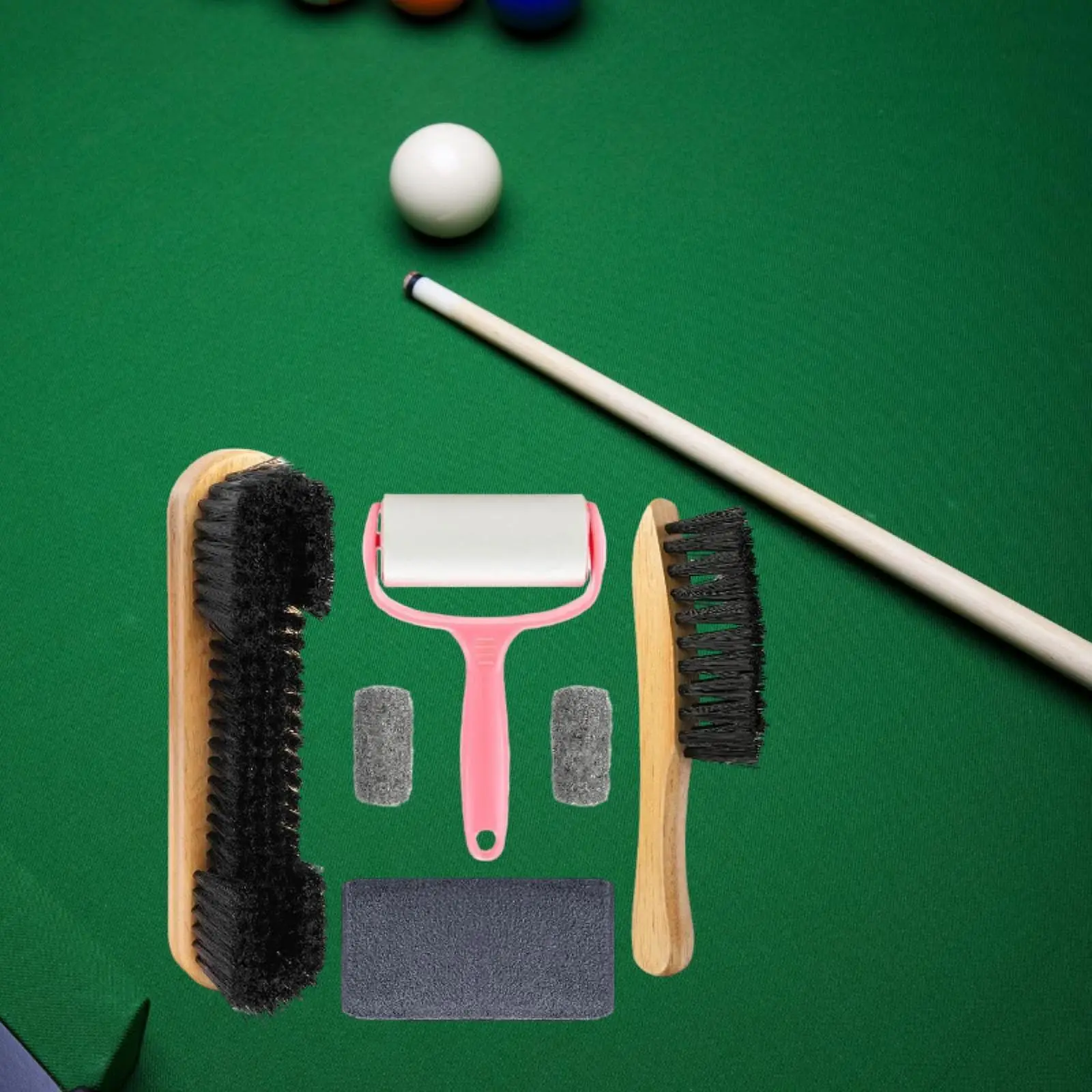 Pool Table & Rail Brush 6 Set Billiard Cleaning Tools Wood Handle Brushes Cue Shaft Cleaner Cloth Pool Table Brush Set