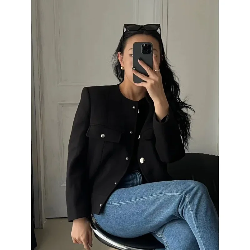 KH@ite Short Jacket on New 24 Autumn/winter New Women's Round Neck Top Jacket Small Suit American Style LUXURY