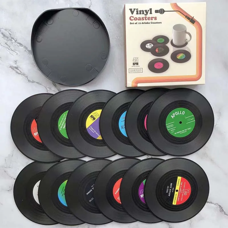 

Vintage Retro Coasters Vinyl Record Classic Cup Coaster Anti-slip Coffee Coasters Music Rock CD Drink Mug Mat Table Placemat