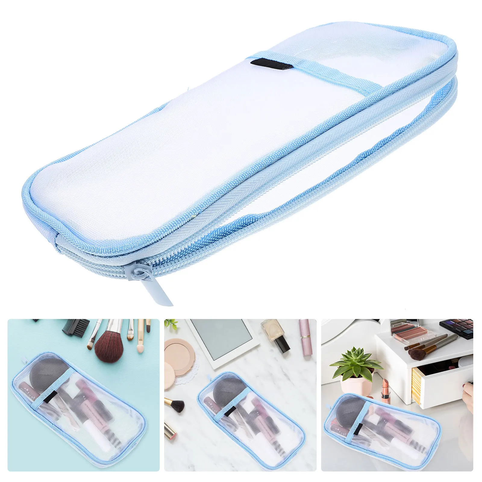 

Large Pencil Bag Mesh Stationery Storage Organizer With Zipper Multi-Function Pen Pouch Clear Bulk Travel Case