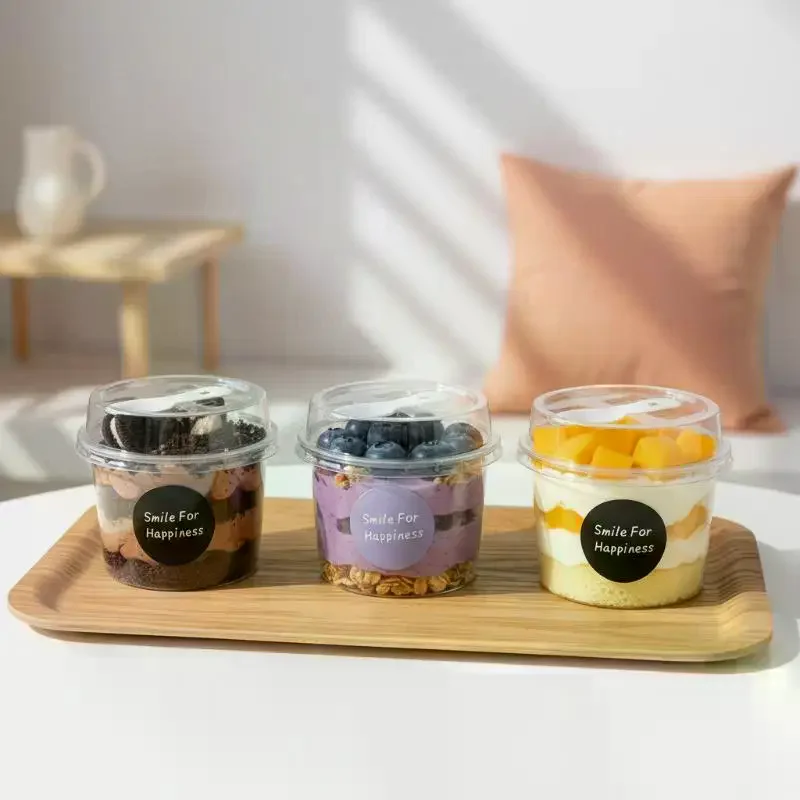 10Pcs Transparent Round Pudding Cups Reusable Party Cups With Lids And Spoons Novelty Mugs Mousse Cake Boxes Yogurt Cups