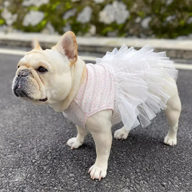 Vestido de verão para buldogue francês, saia tutu para poodle, bichon, buldogue francês, schnauzer, francês, roupas para cães