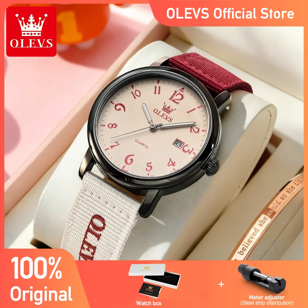 OLEVS 2991 Fashionable Retro Style Classic Large-digit Dial Luminous Function Waterproof Free Style Calendar Window Quartz Watch
