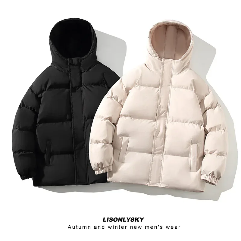 

Men's Autumn and Winter New Thickened Hooded Cotton Coat Large Loose Cotton Coat Casual Solid Color Men's Bread Coat
