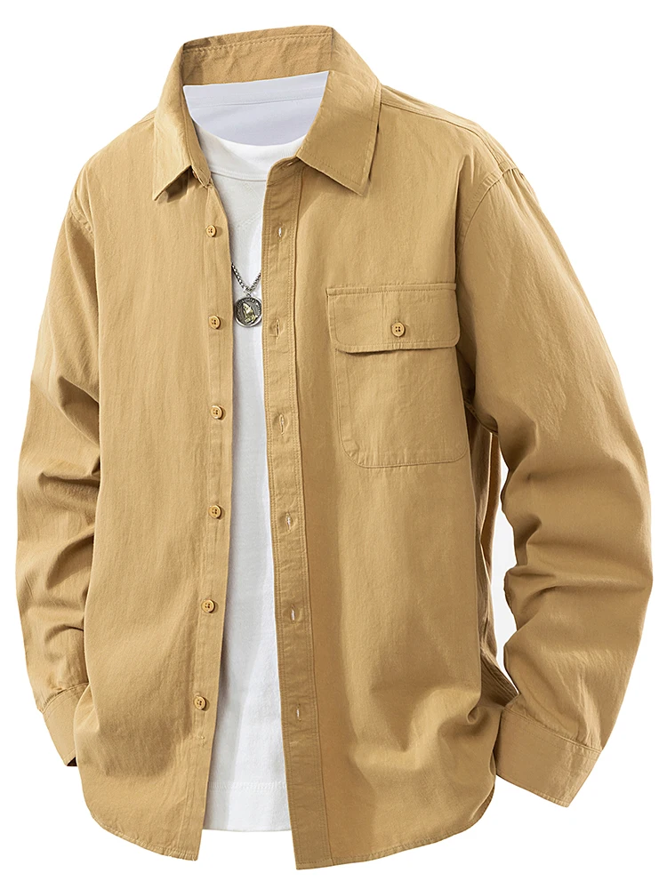 Early Autumn New Men's Workwear Loose Long Sleeve Shirt Jacket Casual Fashionable Casual Top Windproof Wear-resistant Cotton ...