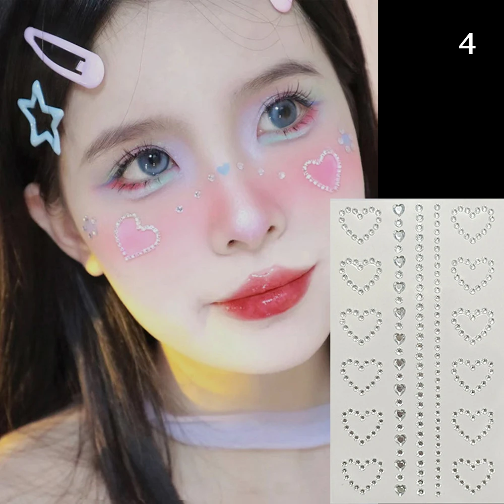 3D Sexy Face Tattoo Stickers Star Heart Glitter Fake Tattoo Rhinestones for Women Music Festival Face Jewels Temporary Tattoos