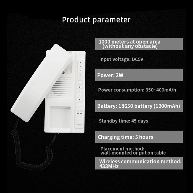 Interphone Audio sans fil 433mhz, téléphone longue Distance, combiné bidirectionnel, Interphone pour porte de maison, bureau, appartement