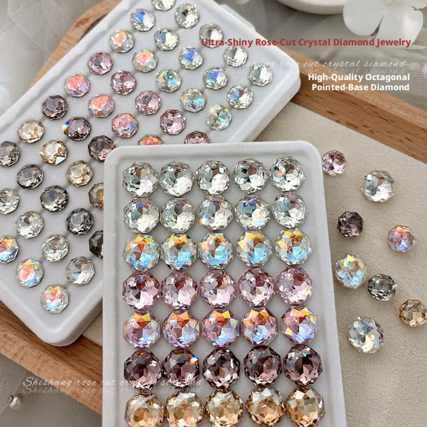 

YYM 10PCS Star Diamond Flower Nail Rhinestones White Champagne Pink Flower Nail Art Glass Crystal Sparkling Manicure Ornaments