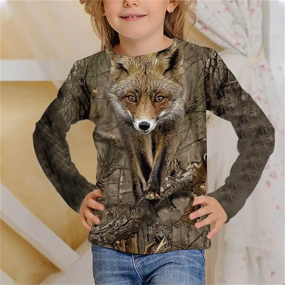 Girl Clothes Girl T-Shirt Long Sleeve Jungle Animals 3D Print Autumn Kids Clothing Casual Creative Cartoon T-Shirt Boy Girl Tops