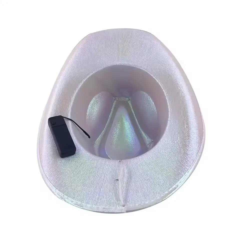 Lights Cowboy Cowgirl Hat with LED Light Up Cap Luminous Western Cowboy Hat Pearlescent Cowgirl Hat for Dancing Party Dress Up view 6