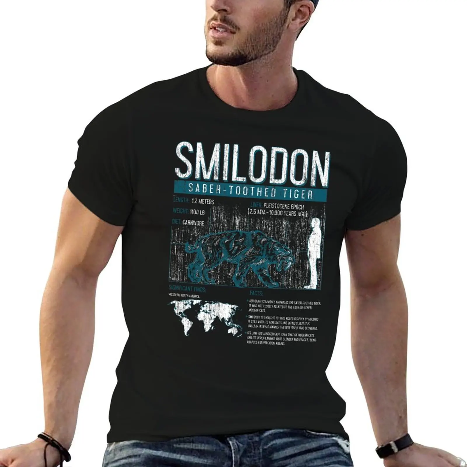 

Smilodon - Saber-Toothed Tiger Dinosaur Science Facts T-Shirt printed t shirts for man T-Shirt
