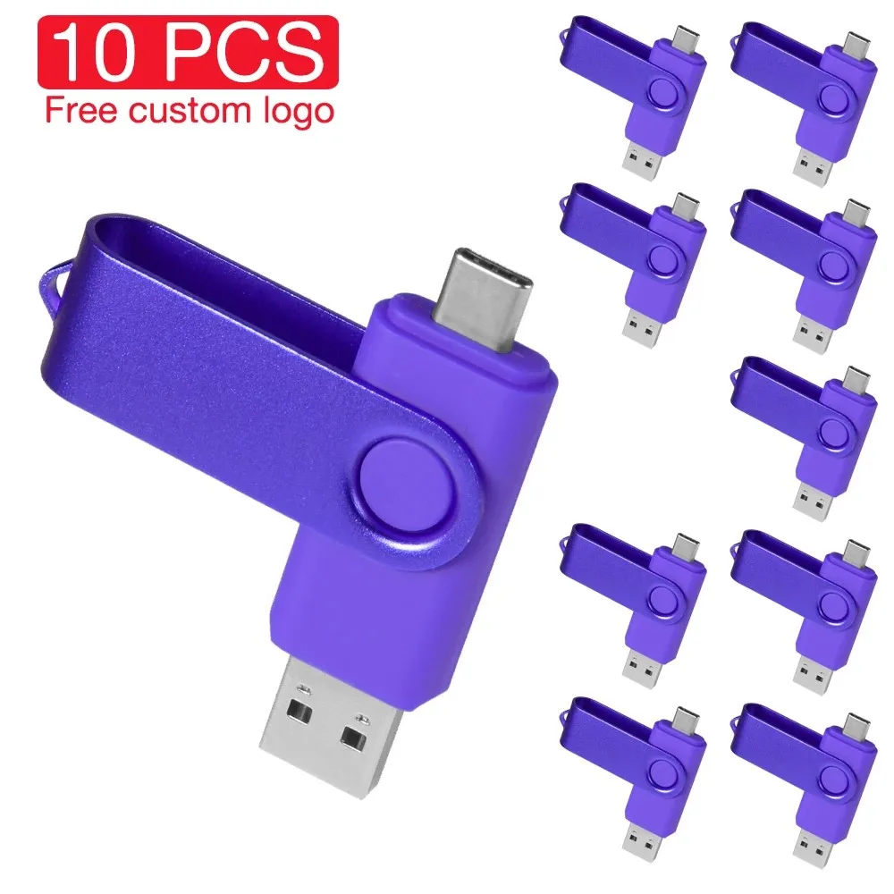 JASTER OTG 10 PCS LOT USB Flash Drive 128GB TYPE-C Pen Drive 64GB Free Custom Logo USB Stick 32GB Portable U Disk 16GB Rotatable