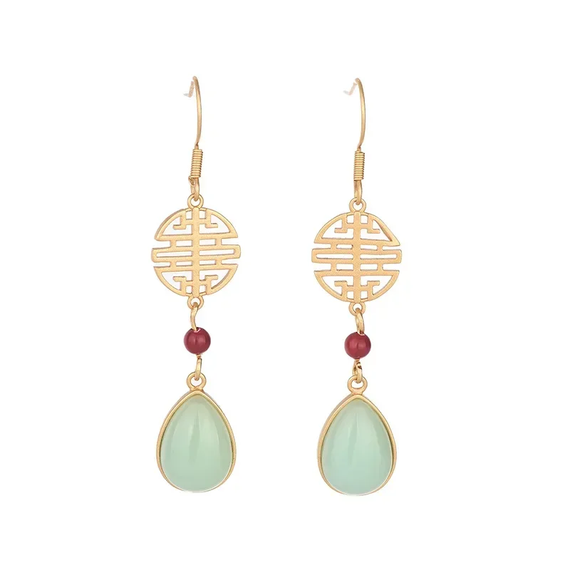 

*Chinese Characters Earrings Exaggerated Personality Imitation Jade Drop Earrings for Women Women's Party Jewelry Direct Sales