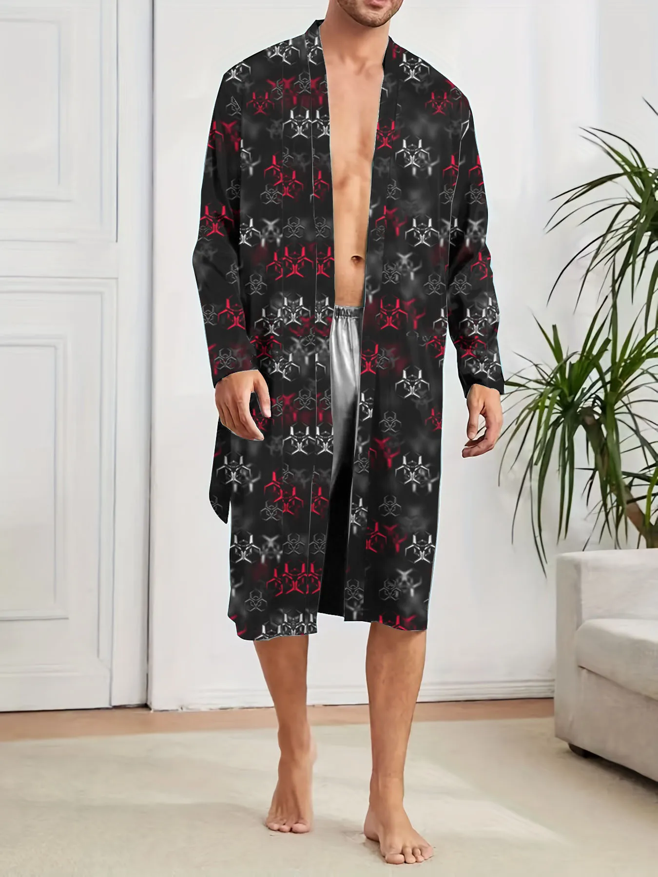 

Long Nightgown for Men 2025 New Spring and Autumn Long Sleeved Silky Skin Friendly Slim Fitting Home Wear for Couples Bathrobe