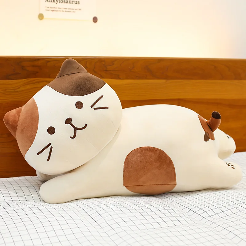 Kawaii Lying Calico Cat Plush Pillow Soft Stuffed Cheese Cat Doll Nap Sleeping Cushion Home Sofa Decor Gift for Kids Women