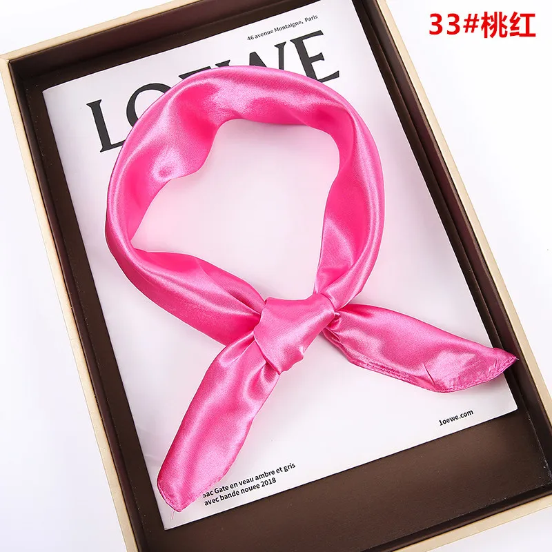 

New Lightweight Solid-color Square Scarf single-color Imitation Silk Small Square Plain Glossy Satin Tween Performance 8SJ19
