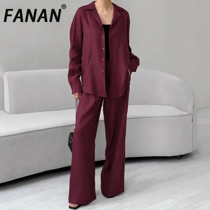 

FANAN Solid Color Minimalist Women's 2-piece Set Women's Collar Single Chest Shirt+Elastic Waiting Trouser 2025 New Spring