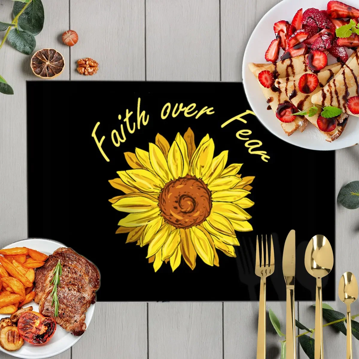 Faith Cross Hope Love Table Mats Sunflower Butterfly Restaurant Insulated Placemat Non Slip Cup Coaster Kitchen Dish Pads Gift