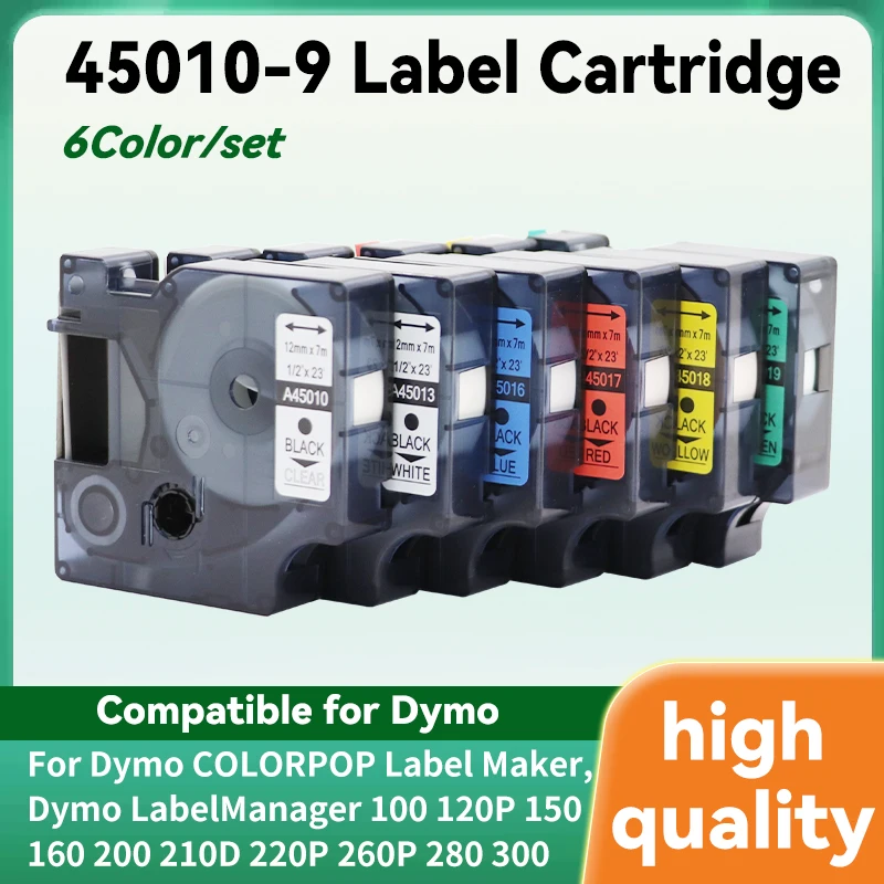 

Этикетки, 6 шт. 45013 45010 45018 45016 45019 45022, совместимый картридж для этикеток Dymo D1 для устройства изготовления этикеток Dymo LabelManage 160 280 360