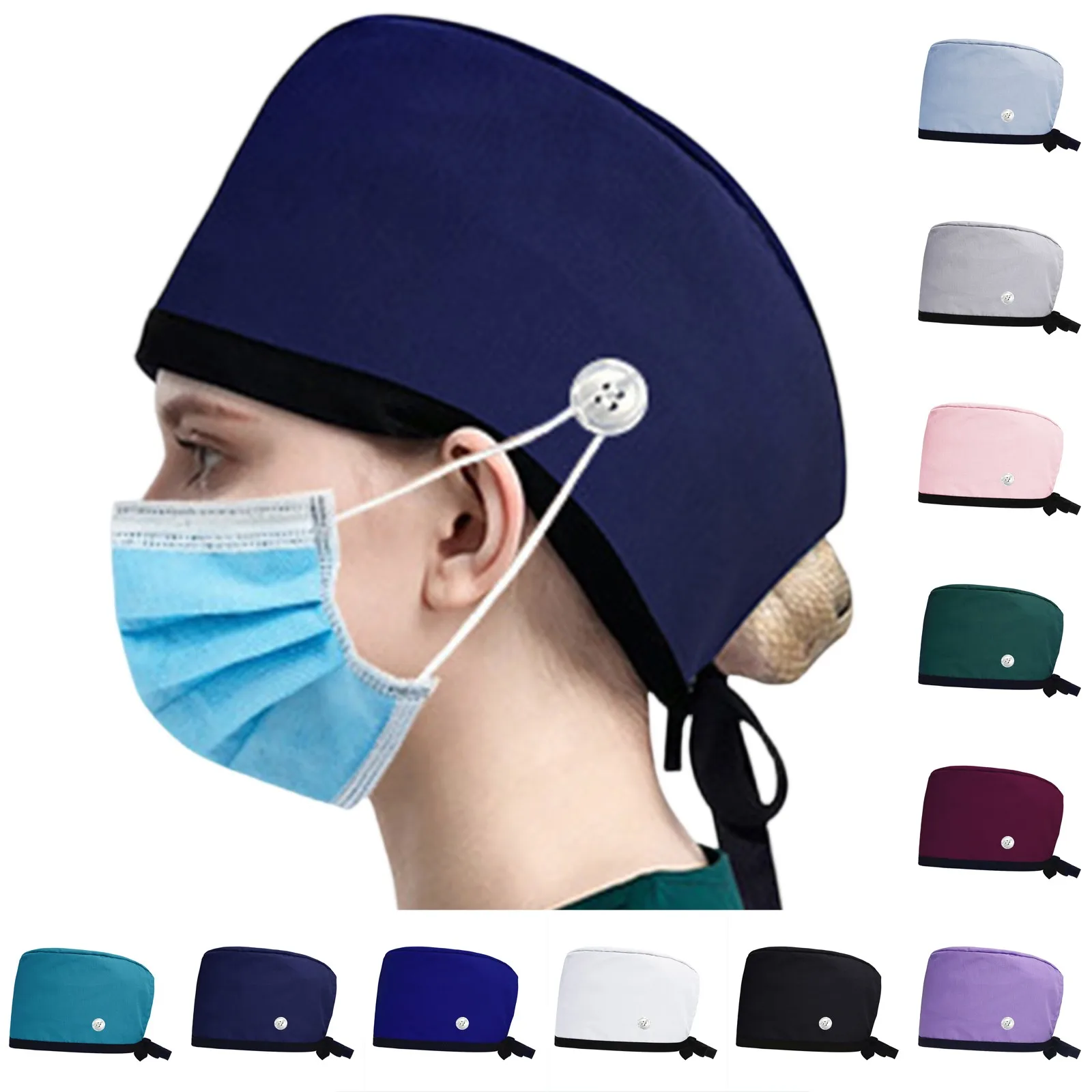 Clássico simples sólido boné cirúrgico feminino longo cabelo bandana boné dentista clínica dentária lenço masculino botão ajustável enfermeira boné
