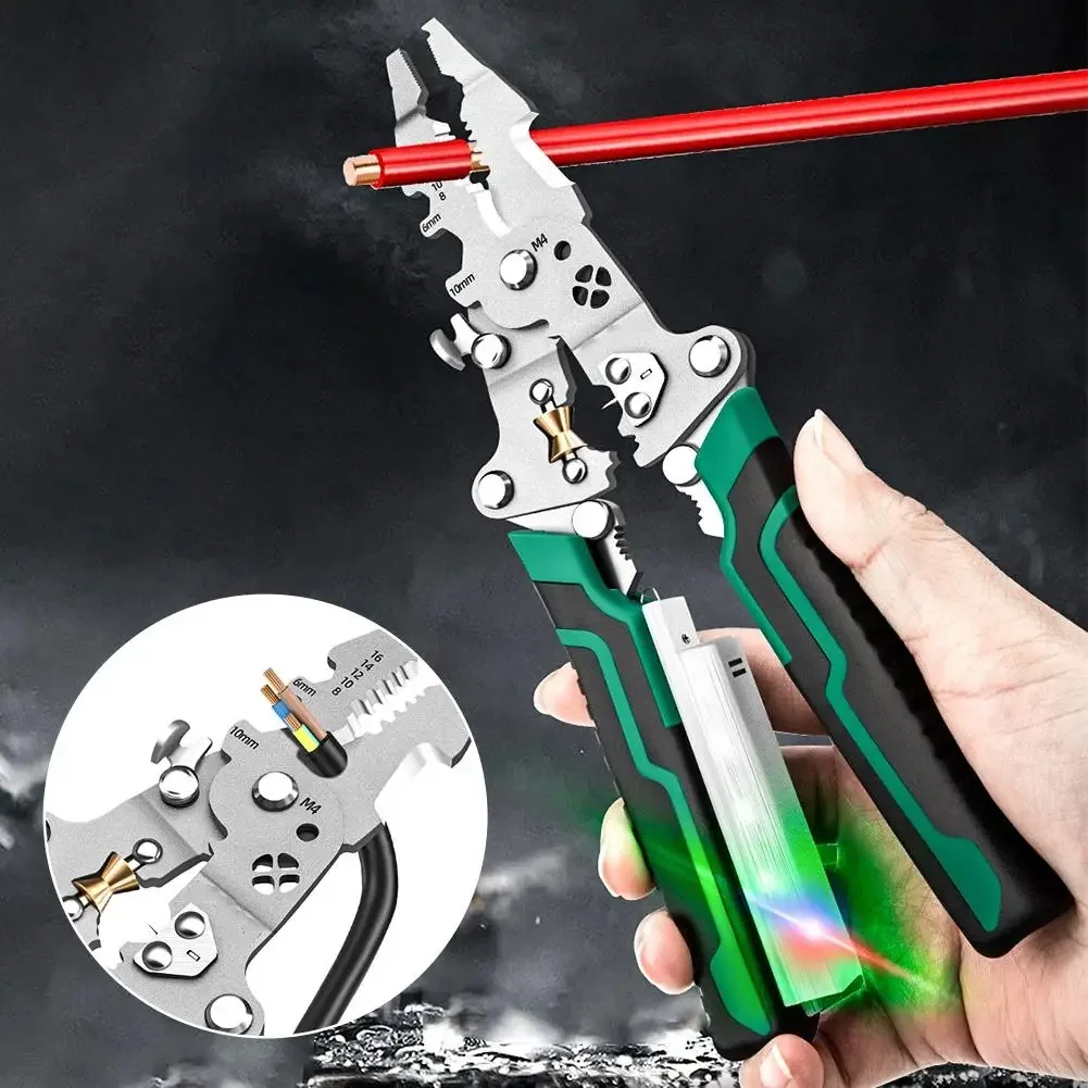 

10 In 1 Folding Stripping Pliers with Voltage Tester Scissors With Electricity Measurement Function Wire Pliers Hand Tools