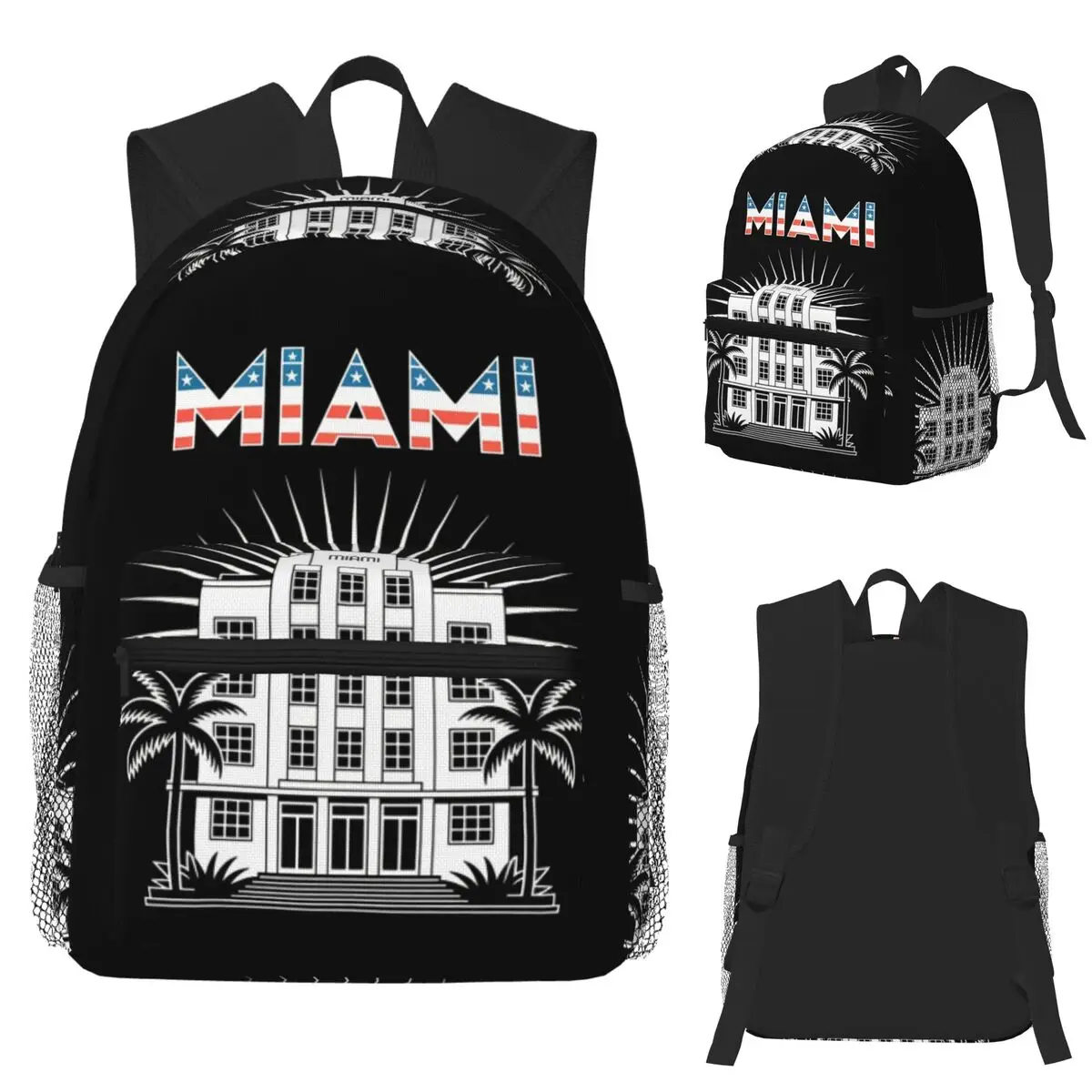 

Miami USA Colors Student Backpack School Bag Hiking Travel Daypack for Men Women Fashion Bookbag Shoulder Bags