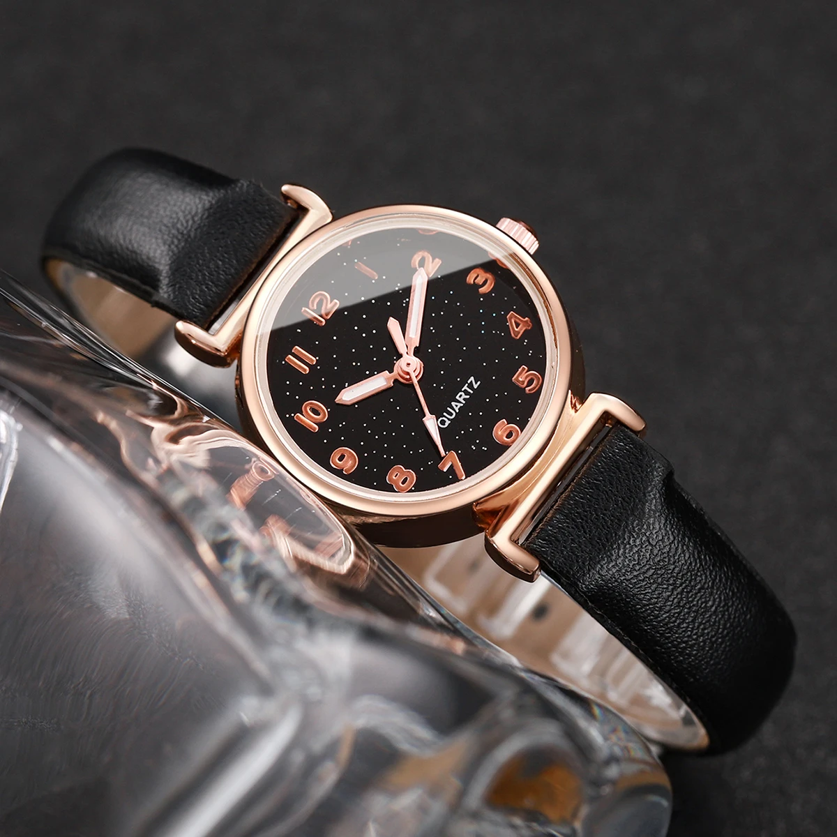 5PCS/Set Women's Watch Fashion Starry Sky Dial Leather Band Quartz Watches Turquoise Bracelets Set image 4