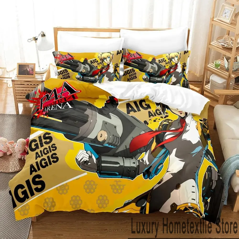 3D Print Anime P4 Persona 4 Bedding Set,Duvet Cover Bed Set Quilt Cover Pillowcase,King Queen Twin Size Boys Girls Adults