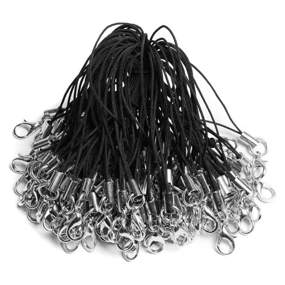 100 Stuks Zwarte Lanyard Kreeft Gesp Lariat Koord Riem Voor Mobiele Telefoon/Usb Drive/Sleutelhanger/Diy Sieraden