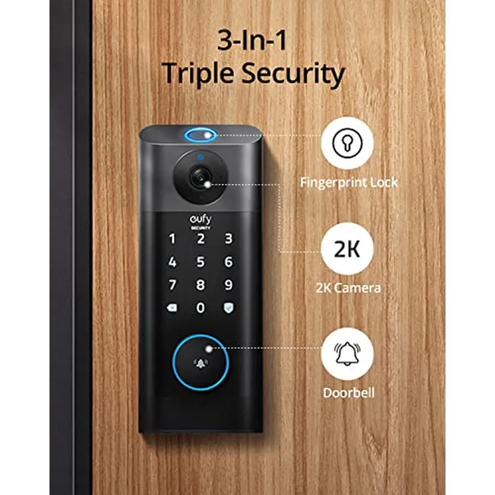 Smart Lock Bundle Battery Pack Rechargeable Keyless Entry Door Handle BHMA WiFi Video Camera 2K HD Lock Entry Bundle IP65