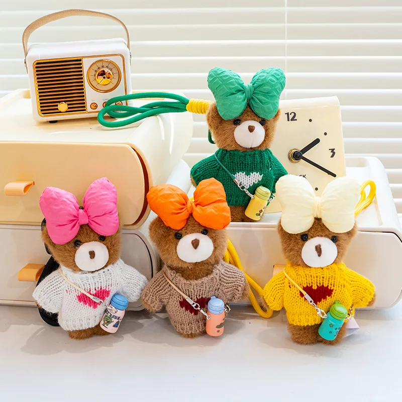 

13cm Kawaii Bowtie Bear Plush Pendant Cartoon Stuffed Keyrings Girls Bag Bakcpack Cars Phone Bear Plush Keychains