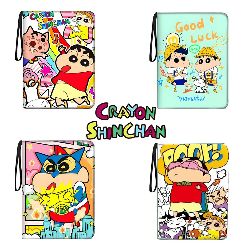 400/900pcs Crayon Shin-chan Card Album Book Folder 4/9 Card Slots Collections Zipper Double Pocket Zipper Card Binder Holder