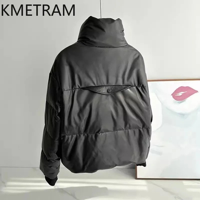 100% 양피 다운 코트 여성 스탠드 칼라 정품 가죽 짧은 퍼퍼 자켓 2025 겉옷 겨울 의류 여성 пуховик