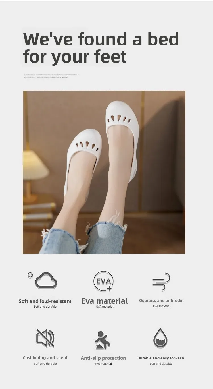 Sommerliche Leichte Rutschfeste Lochschuhe Damen Flache Sandalen Krankenschwester-Schuhe Lässige Jelly-Strandschuhe Wasserdichte Damen-Flip-Flops – Detail 3