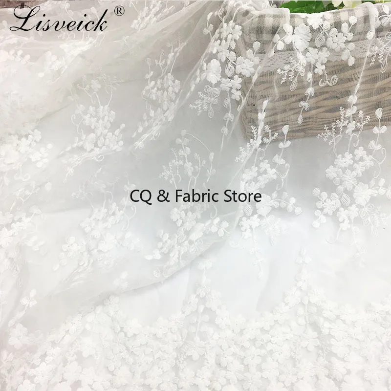 High Quality 3D Flower Mesh embroidery Lace Fabric Clothing Skirt Wedding Dress DIY Handmade Fabric