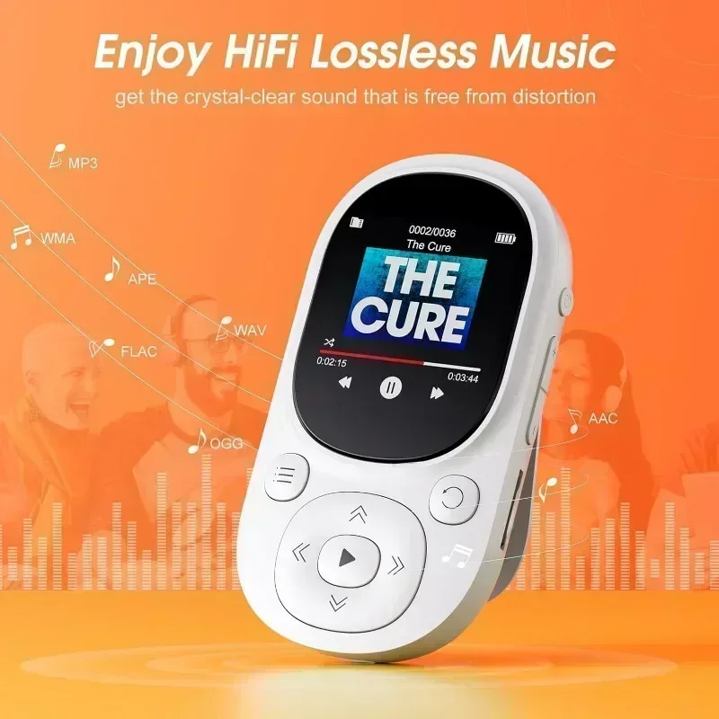 

32GB Clip mp3 music player with BT 5.0,Lossless sound Sports MP3 player support FM radio voice recording and up to 128GB TF card