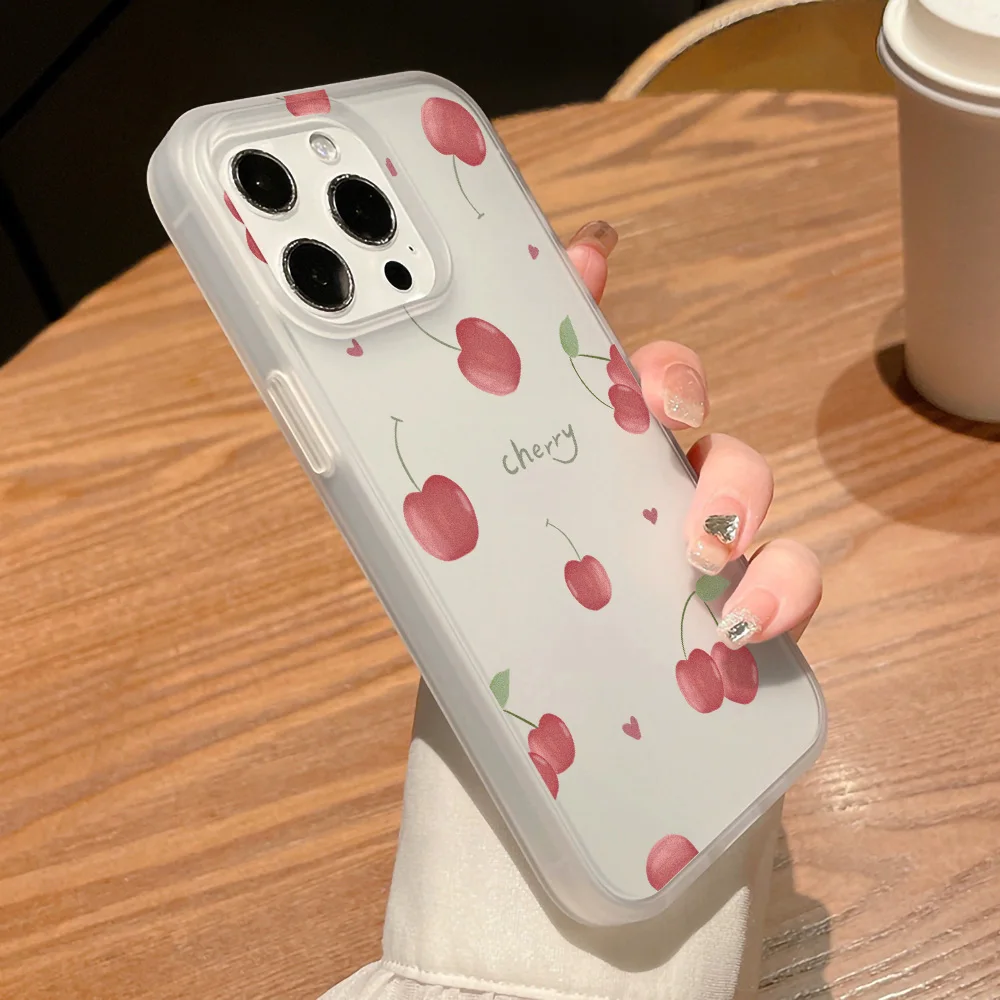 Cherry Phone Case Frosted For iPhone 17 18 Pro Max 16 18 Pro 15 13 14 12 11 15 Plus Air 13 Mini Capinha Caha Silicone Shokproof - view 5