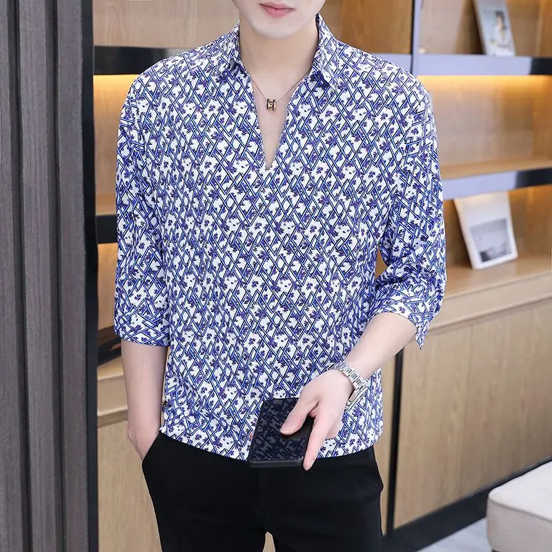 Fashion Lapel Casual Printed Shirts Men\'s Clothing 2024 Spring Summer New Loose All-match Pullovers Tops Korean Shirts