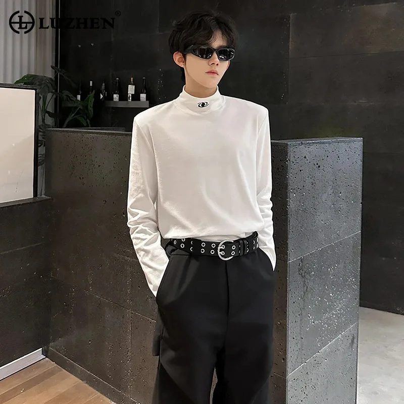 

LUZHEN 2025 New Fashion Elegant Temperament Logo Printed Shoulder Pad T-shirts Men's Handsome Long Sleeve Casual Clothes JY5620