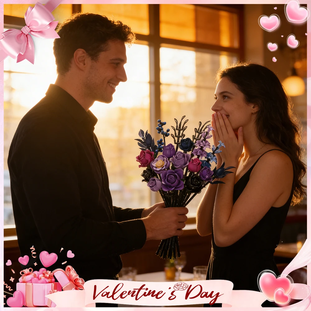 

815 шт. Moc готический букет цветов блоки женские розы вечный цветок кирпичи с коробкой развивающие строительные игрушки для детей подарок