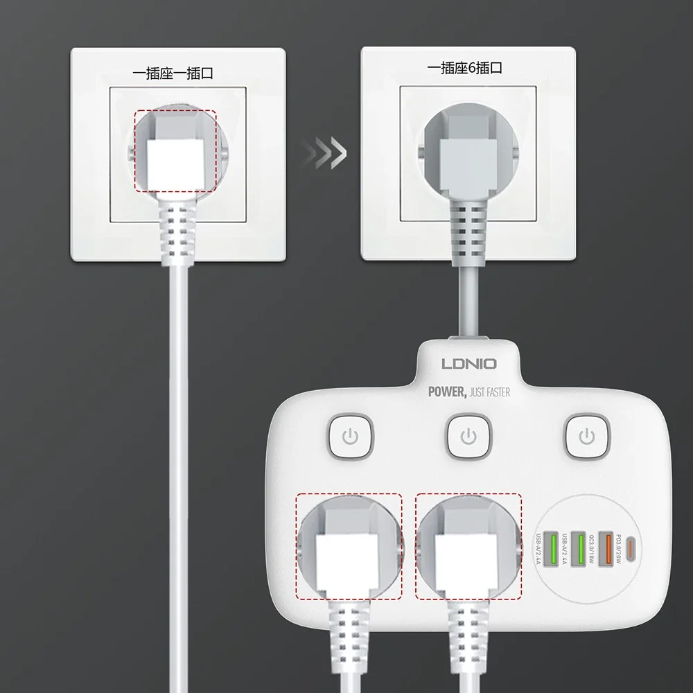 LDNIO Power Strip Adapter for Europlug 4 USB Output Electrical Socket With Extension Cable Surge Protector Home Plug Adapter