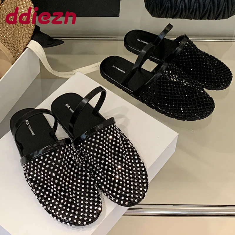 

Модные блестящие женские тапочки на плоской подошве, женские шлепанцы, сандалии, летние пляжные женские тапочки с круглым носком на плоской подошве, туфли-лодочки