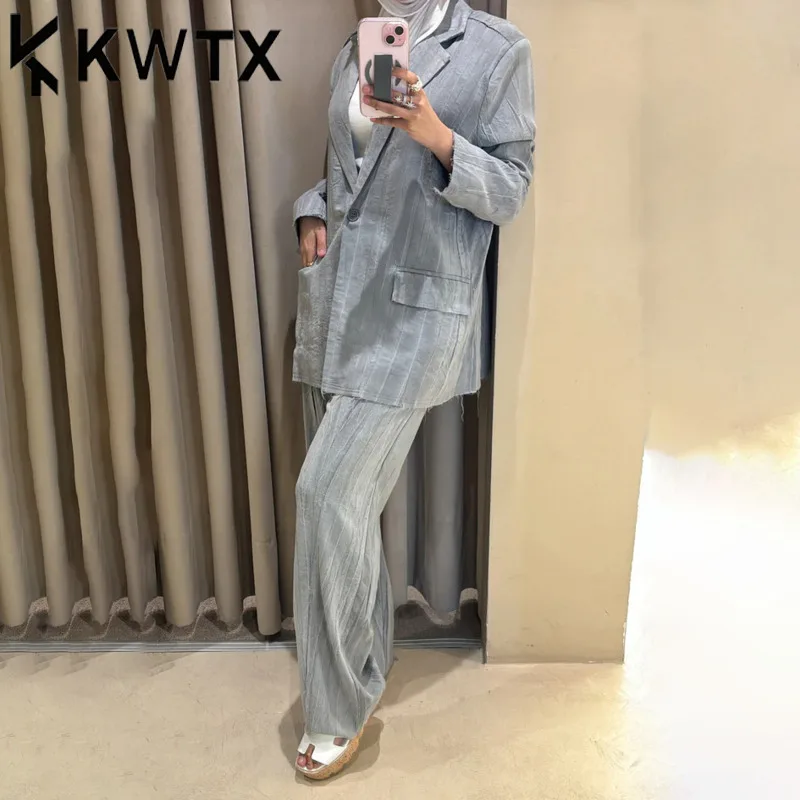 

KWTX Women’s Tie-Dye 2-Piece Pantsuit Set Wide Leg Trousers & Notched Blazer Vintage Luxury Designer Outfit Spring Summer 2025