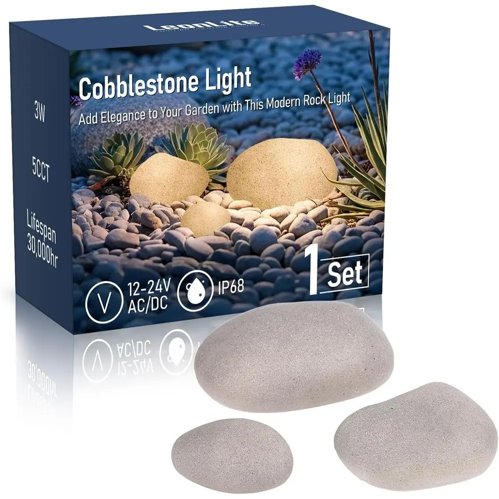 

Low Voltage Pebble Shape Lights Outdoor, 5CCT Cobblestone Pathway Lights 3Pcs, LED Decorative Garden Light for Yard, 12-24V AC/D