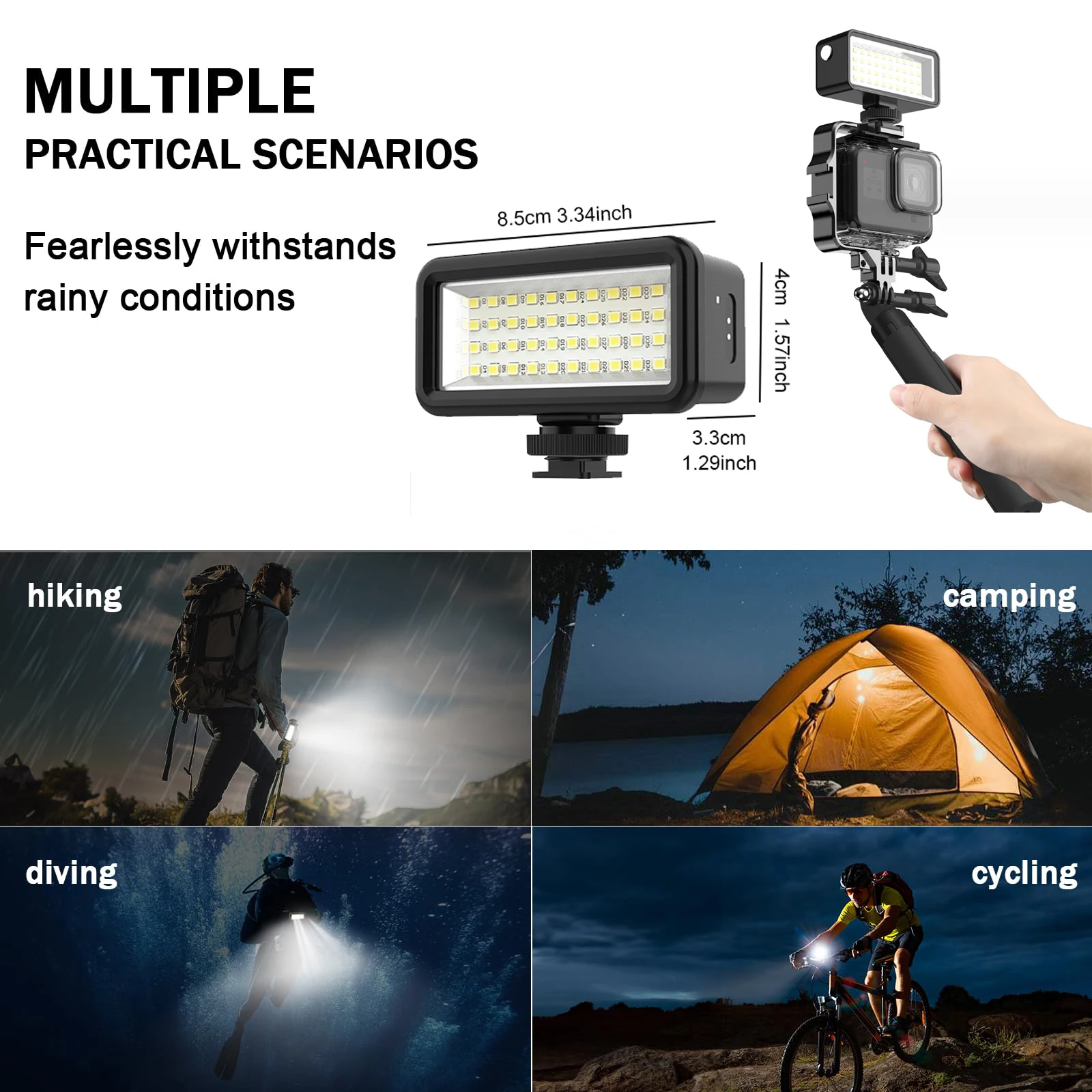 40M Diving Underwater Waterproof LED Flash Light For Gopro Hero 11 9 10 Dji OSMO Action 3 Fill Lamp Lighting Camera Accessories