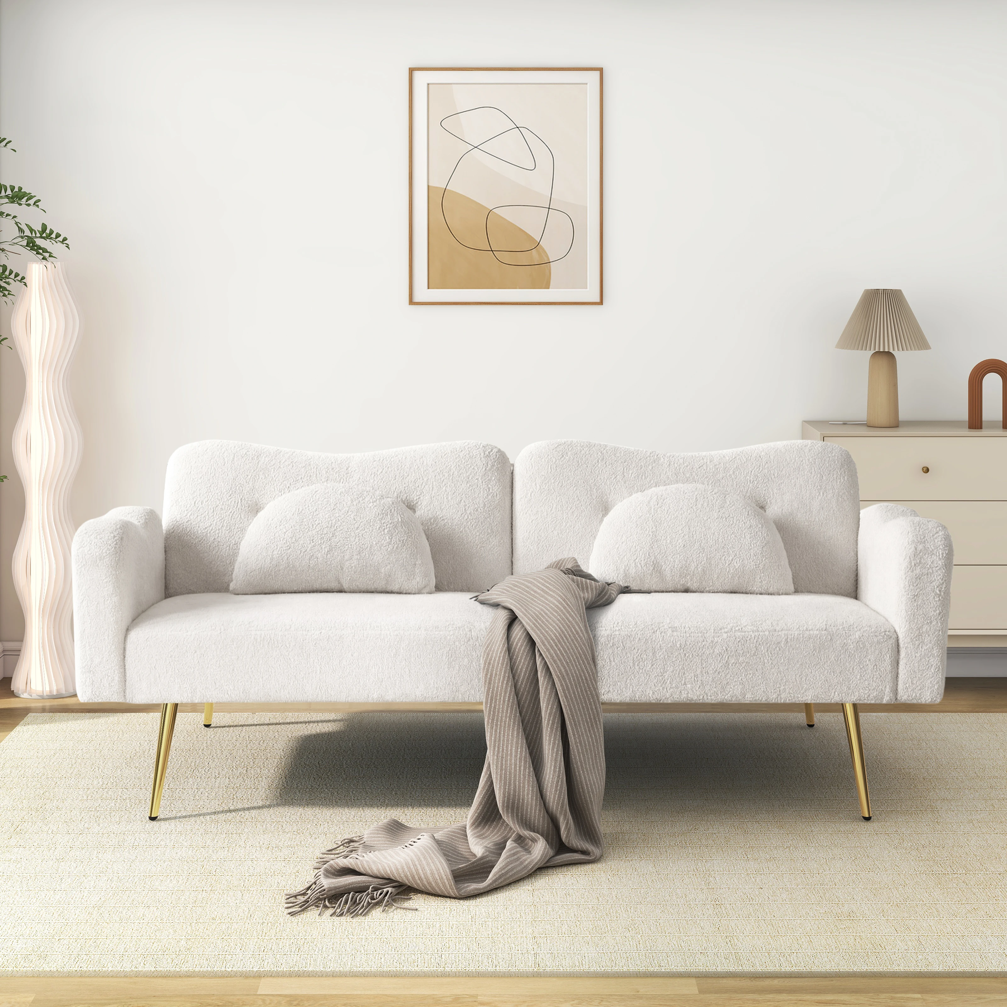 KOMHTOM Zweisitzer Sofabett Multifunktionales 2 In 1 Moebelstueck Mit Verstellbarer Rueckenlehne Vergoldeten Metallfuesen – Detail 1