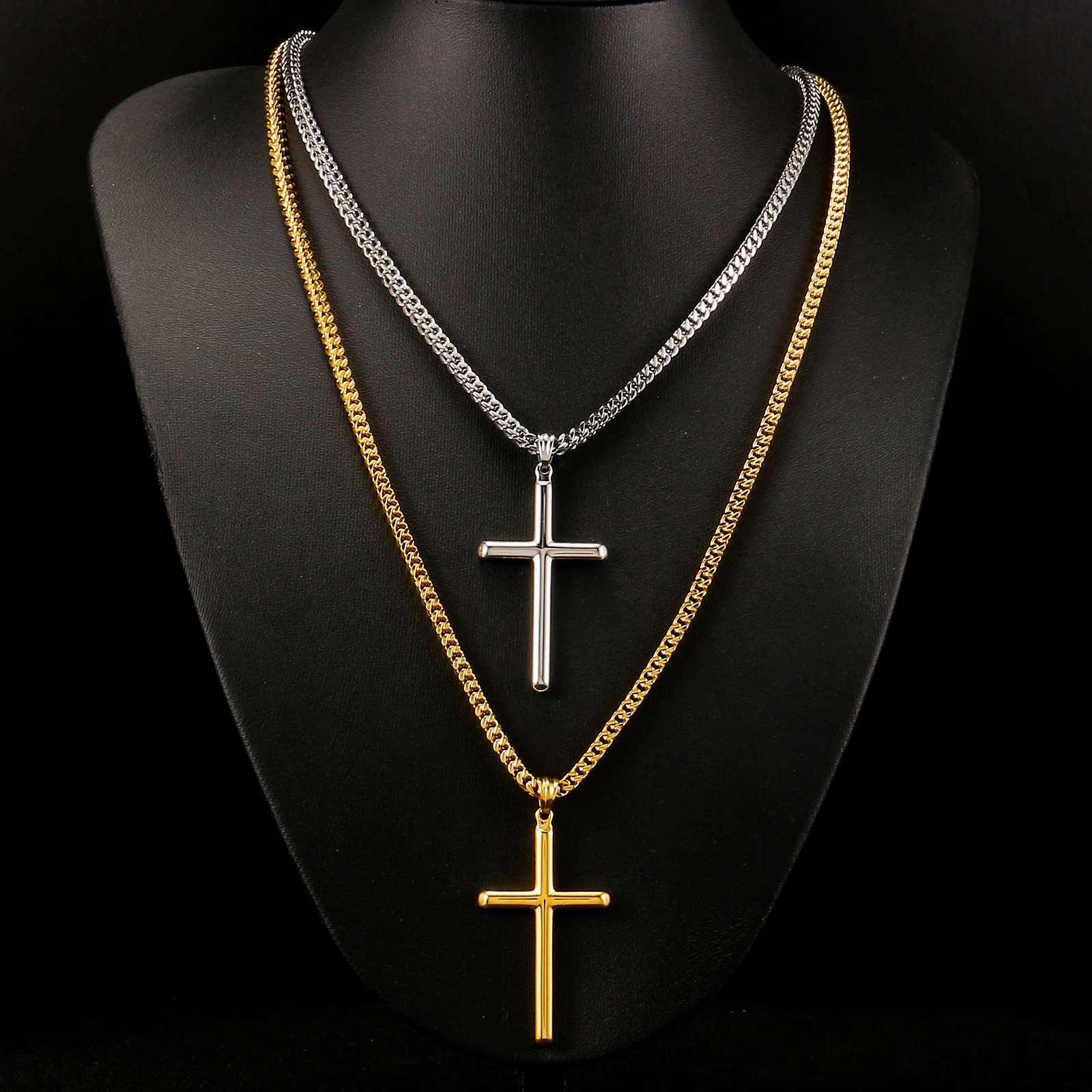 Punk Cross Pendant Link Chain for Men Women 316L Stainless Steel Hip Hop Necklace Gold Silver Fashion Jewelry Gift Waterproof