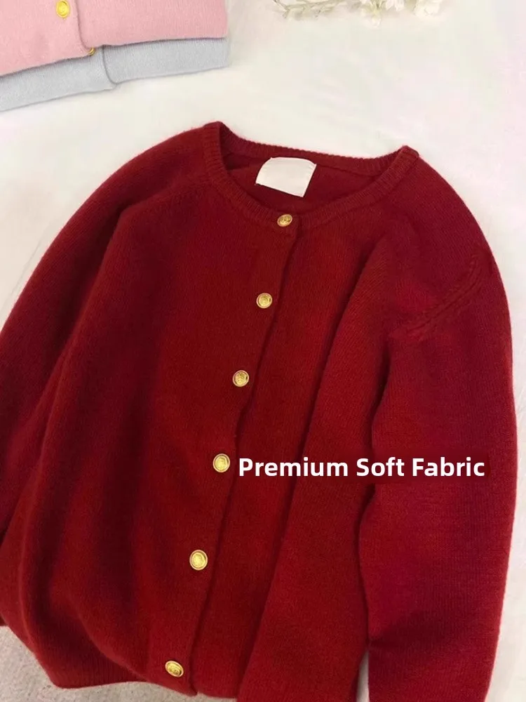 

Красный вязаный свитер-кардиган женский, ранняя весна 2026, новинка, модный, в стиле lazy, с эффектом высокого качества, свободный крой, трикотажный топ