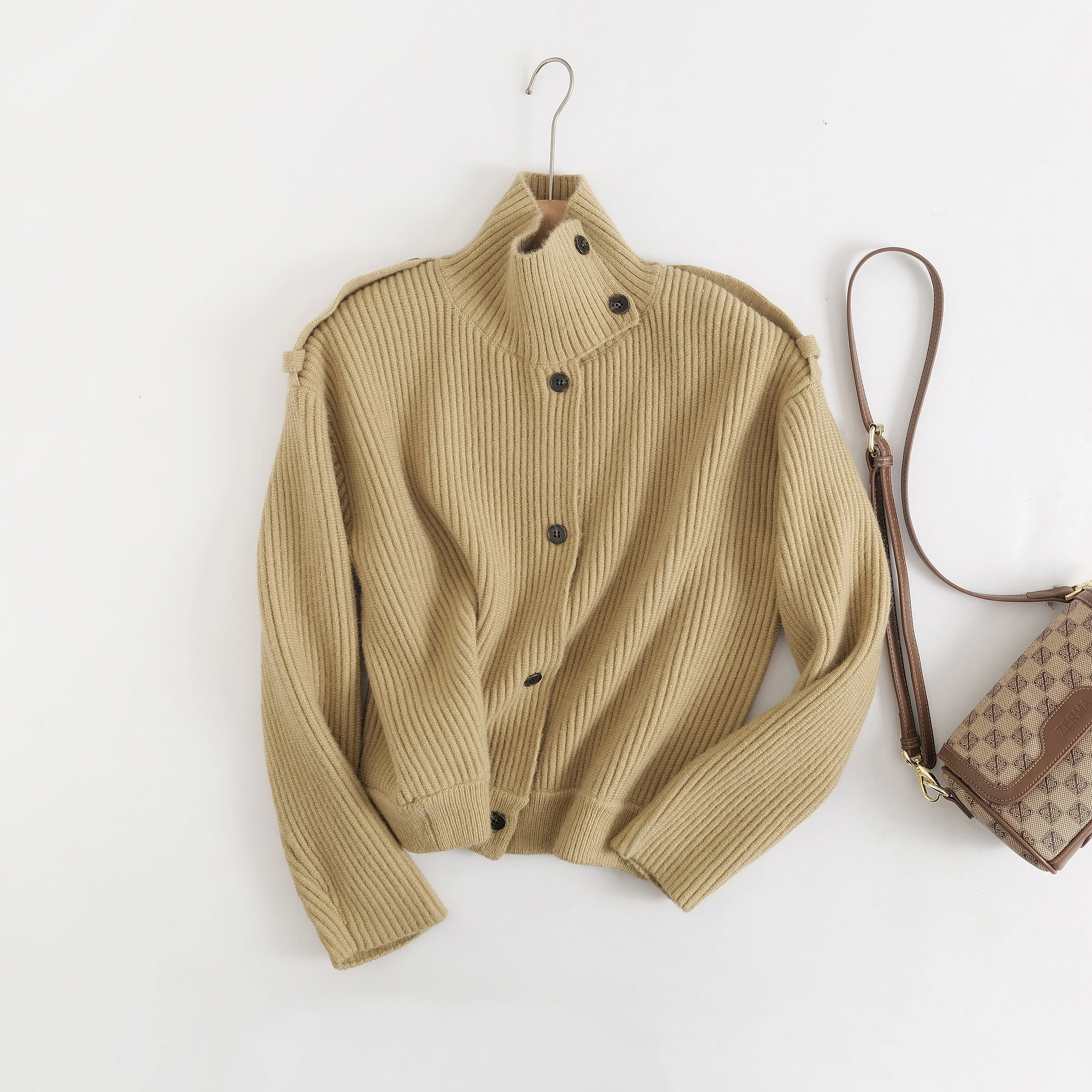 

Ethereal MD 2026 YAZHIMEI spring new style of Women's casual British coarse-knit high-neck cardigan